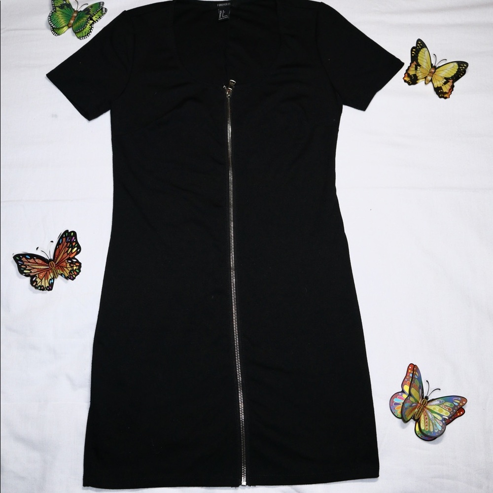 Black Zip Up Bodycon Dress